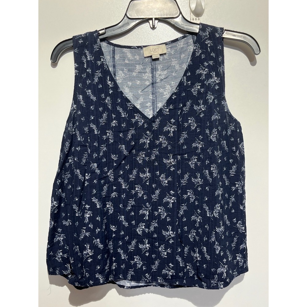 Loft Outlet Womens XS Navy Blue White Floral V-Neck Sleeveless Shell Tank Top